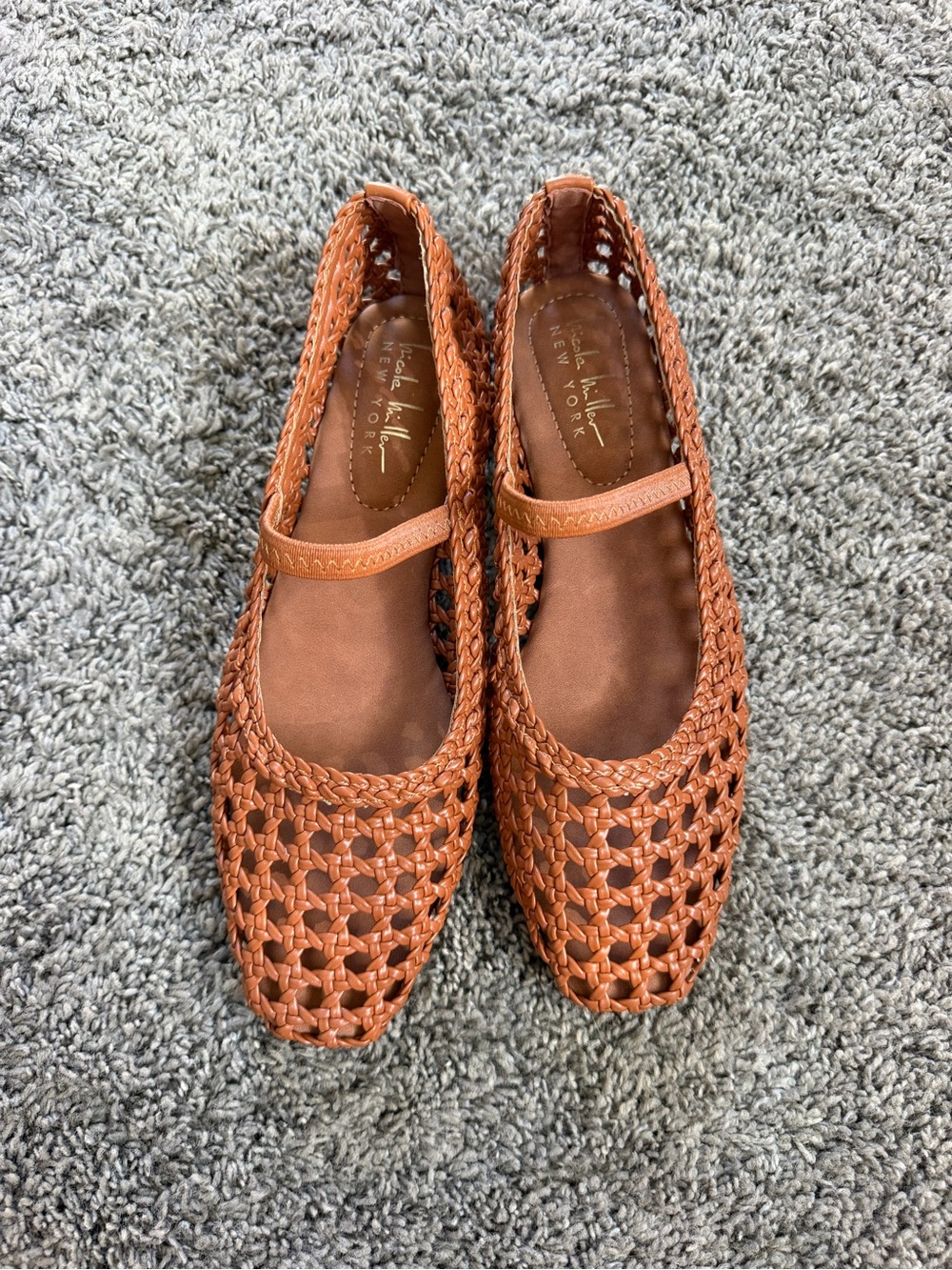 Woven Mary Jane Flats in Cognac Brown - Picture 2 of 7
